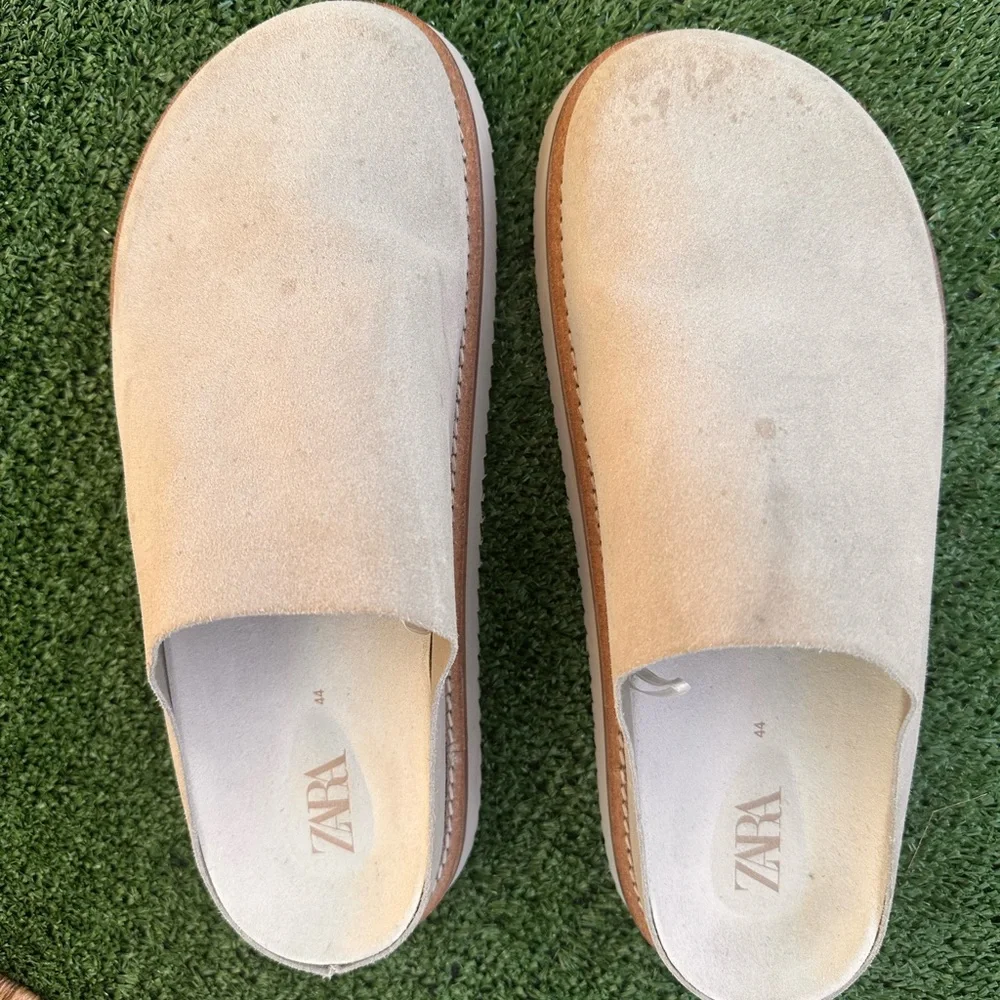 Zara Beige Suede Slip-On Sandals